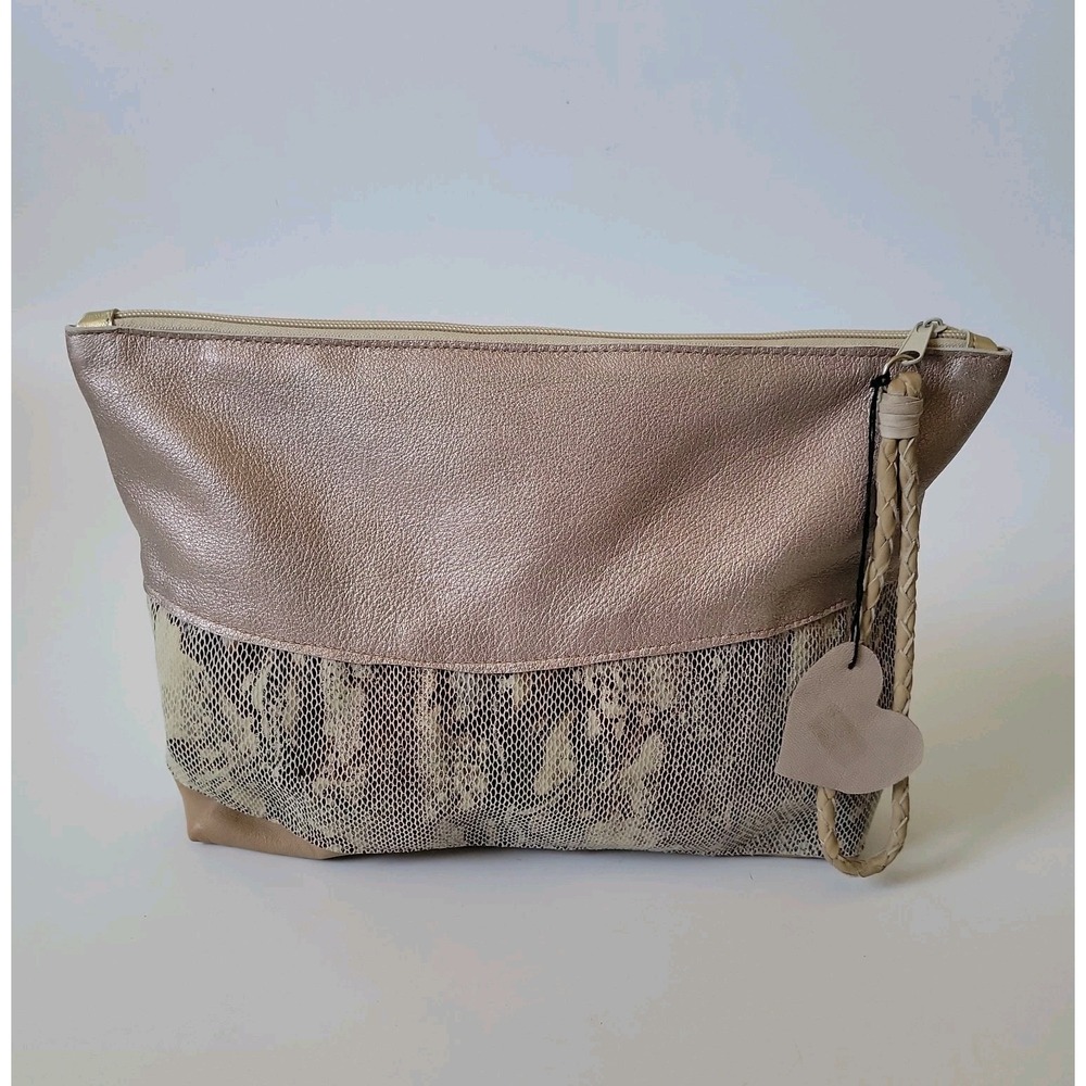 Areias Supple Leather Clutch Purse Snake Print Zip Pouch Luxury Sophisticated‎